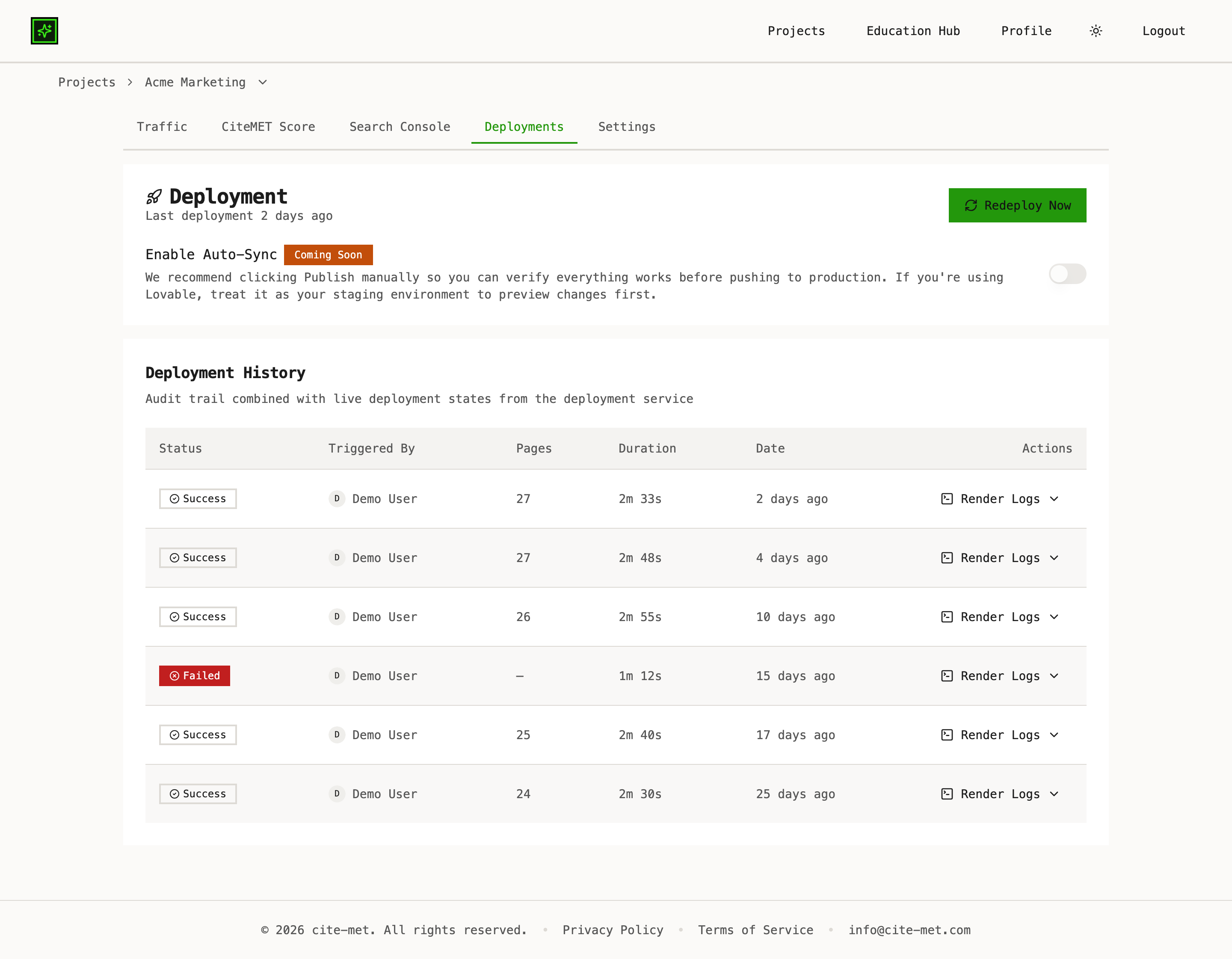 Deployments timeline with each release marked against the traffic chart