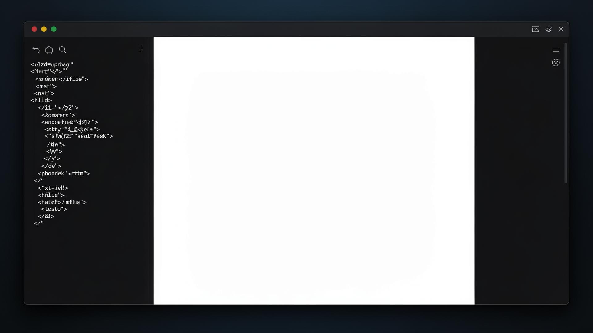 A blank browser window with developer tools showing an empty div element — representing the invisible website problem for AI crawlers