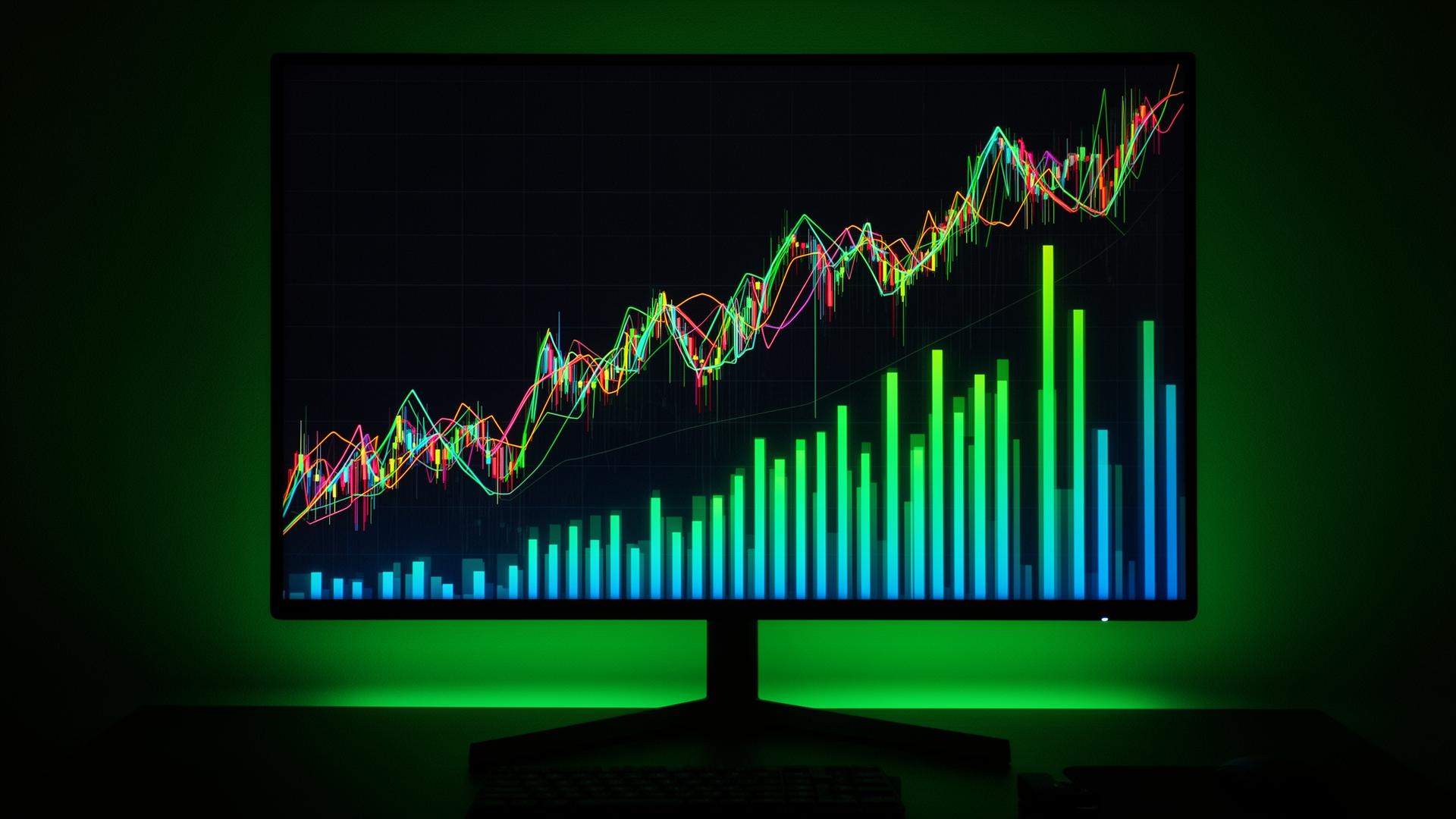 Modern analytics dashboard showing dramatic upward trending graphs and visibility metrics