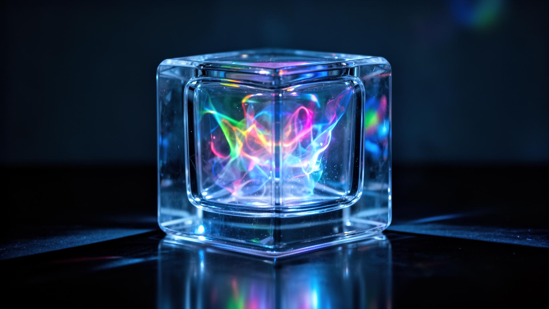A transparent glass cube revealing hidden code and commands inside — representing transparency in AI prompts